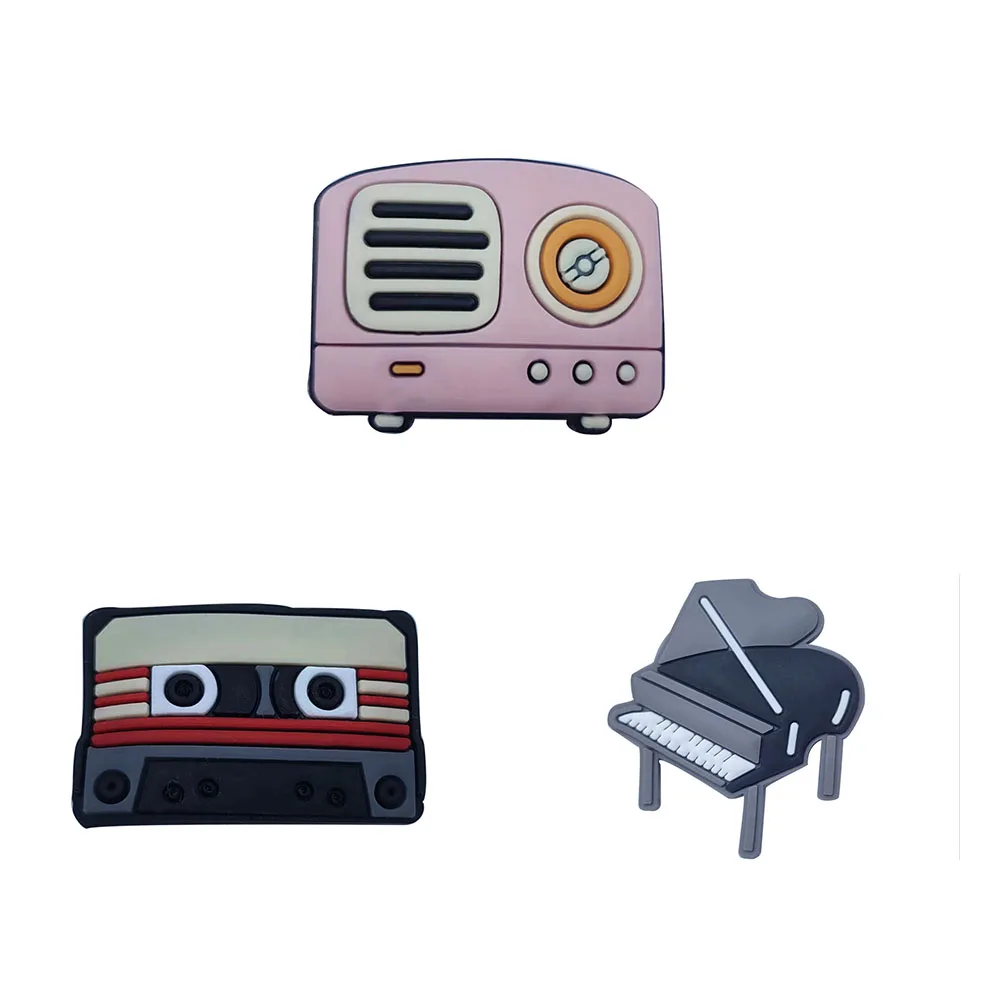 

50pcs Wholesale PVC Piano Radio Shoe Decorations Garden Shoes Accessories Fit Boys Girls Backpack Croc Jibz Charm
