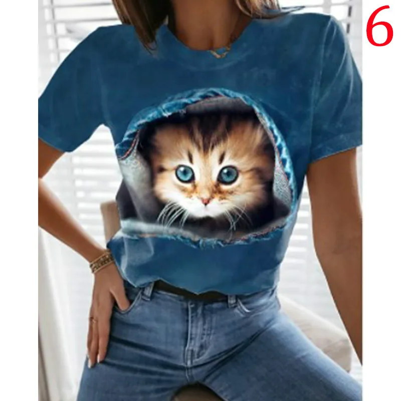 

Men's Women's Animal Cat 3D Printing Round Neck T-shirt Funny Short Sleeve Top Retro Pullover Casual Fashion 2021