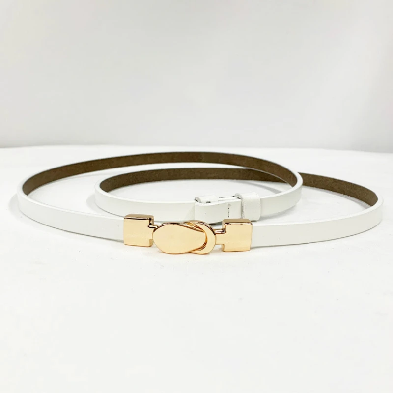 Ремень из натуральной кожи Женский тонкий регулируемый пояс золотистого цвета с