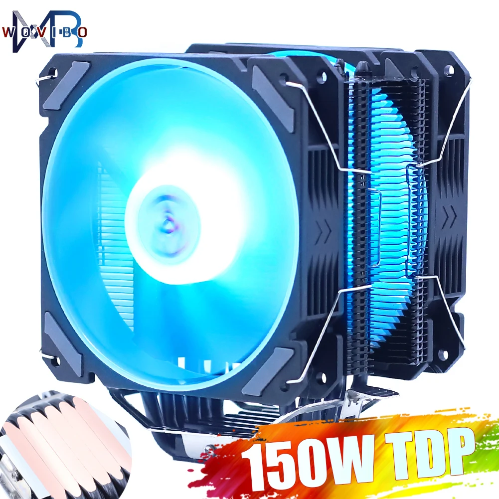Вентилятор Wovibo для процессора PWM 4PIN 120 мм RGB-подсветка Intel 115x1200 1366 2011 X79 X99 AMD AM3 AM4