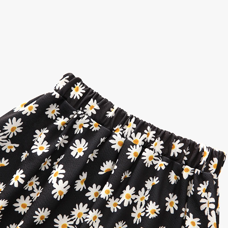

Summer Vintage Daisy Floral Print High Waist Long Skirts Women Ruffle Pleated Skirt Streetwear Elastic Waist Midi Skirt
