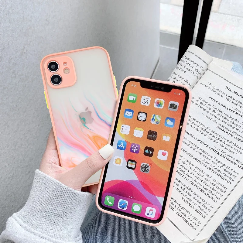 

Luxury Art Marble Pattern Style Phone Case For iPhone 11 12 Pro Max XR XS Max X 7 8 Plus Fashion Colorful Transparent Back Cover