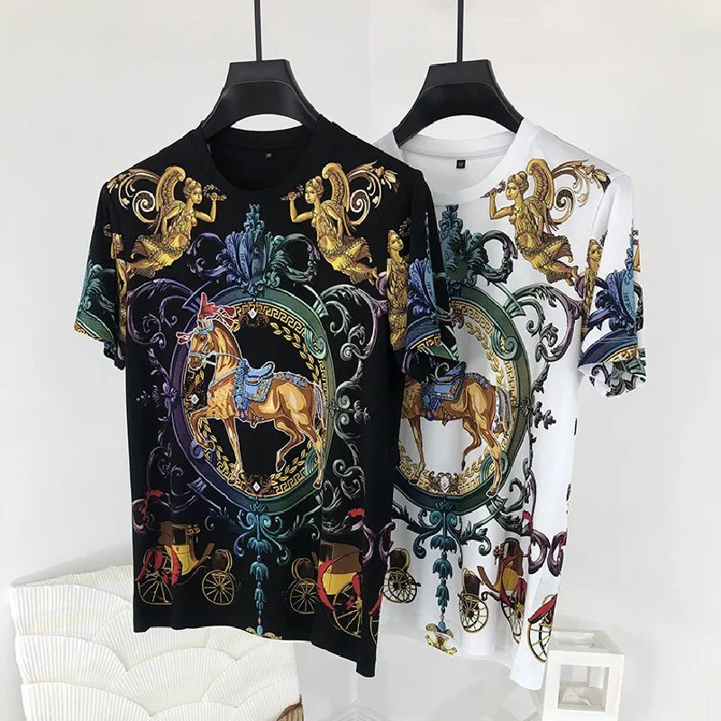 

Summer High Quality Men's Retro Print Casual T-shirt Tops A396