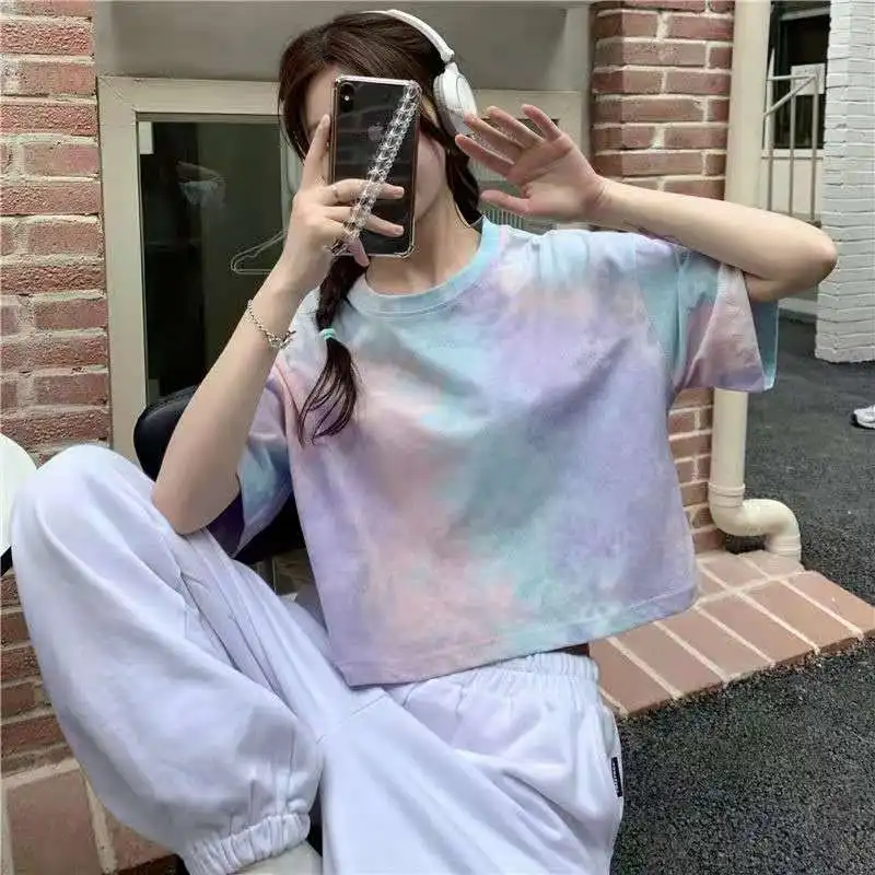 

Tie dyed short sleeve T-shirt women's summer 2021 new style design fashion