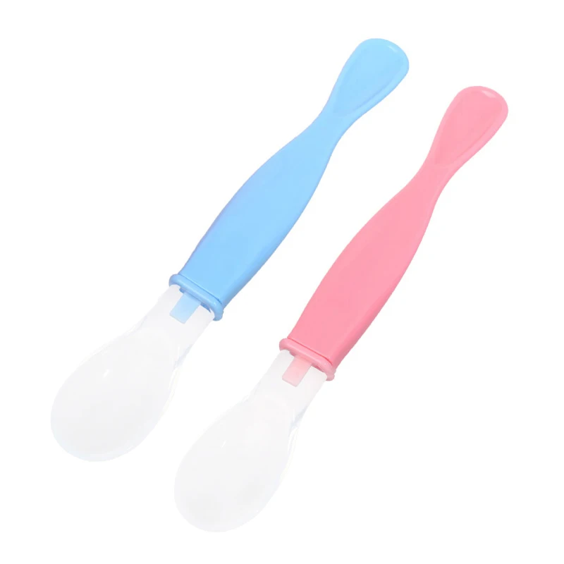 Безопасная пластиковая детская ложка + вилка цветная противоскользящая ручка