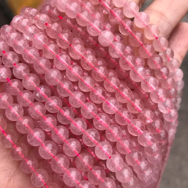 

OMHXZJ Wholesale ZB76 468 10mm DIY Bracelet Necklace Jewelry Making Accessories Natural Stone Fine Strawberry Quartz Round Beads