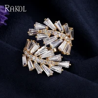 rakol trendy womens jewelry hand made cubic zirconia leaf cuff adjustable wedding open rings for brides bijourx rrp12253m