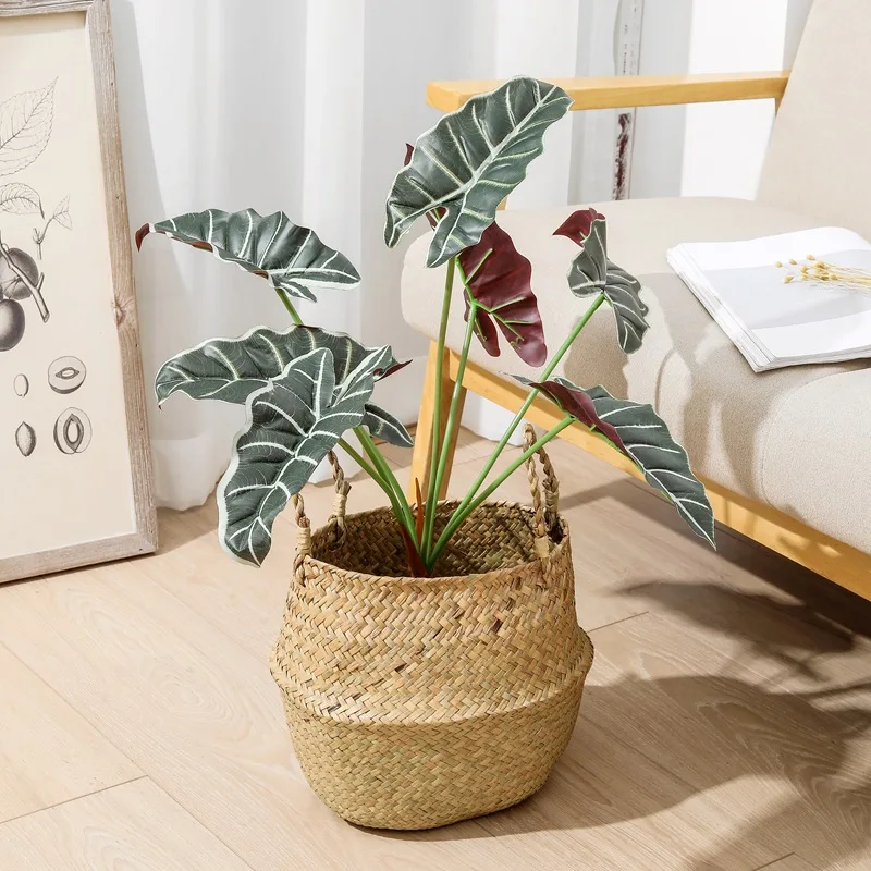 

Hot Sale Artificial Plant Fake Leaves Plastic Feel Simulation Green Taro Leaf Office Green Plants Home Potted Decoration