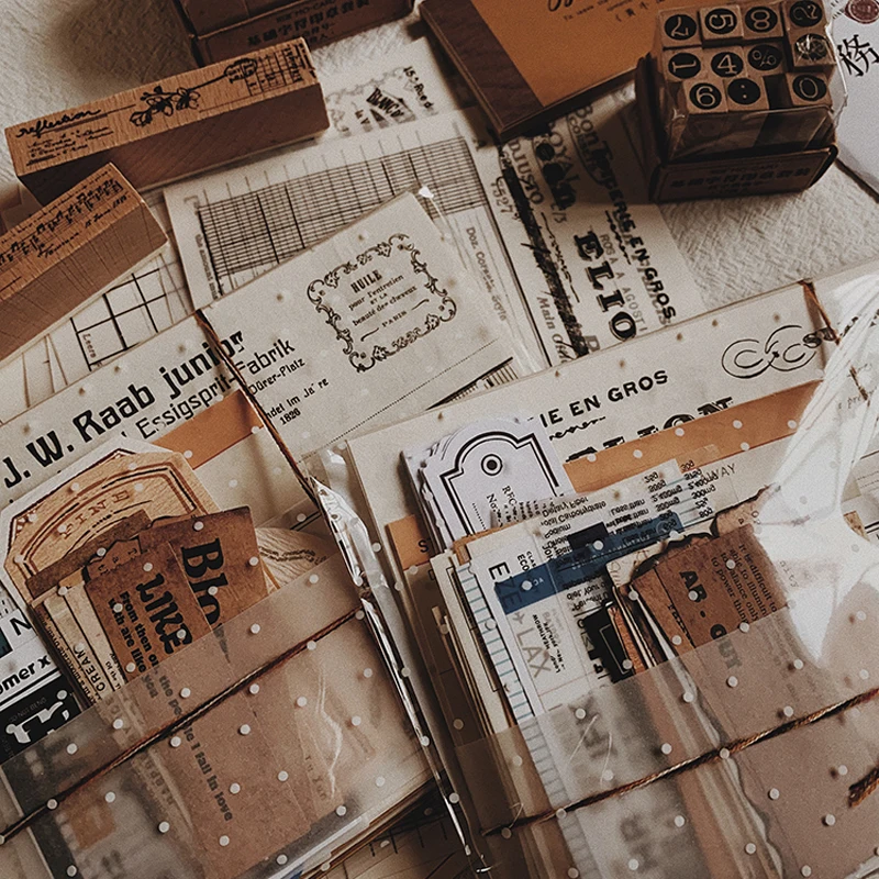 

165 Sheet/Lot Vintag Tag Stickers Journal Collage Retro Letterhead Background Material Memo Notes Daily Label DIY Scrapbooking