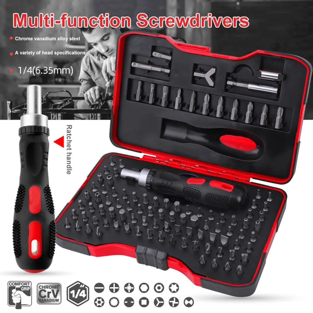 101PCS Ratchet Screwdriver Set Chrome Vanadium Steel Head Straight Cross Hex Pattern Repair Accessories | Инструменты