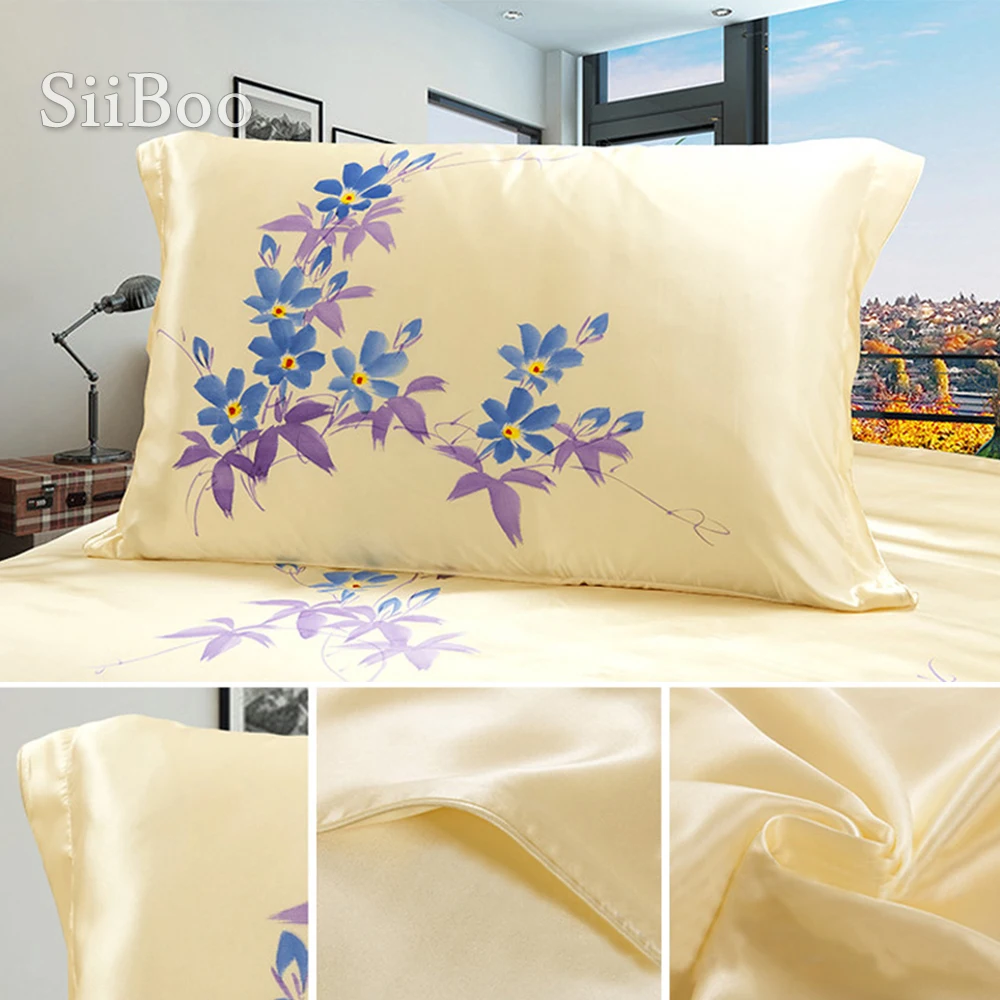 

Siiboo Home textile 100% luxury hand printed 19mm king size natural silk duvet silk set bedding sheet pillowcase sbanas SP5954