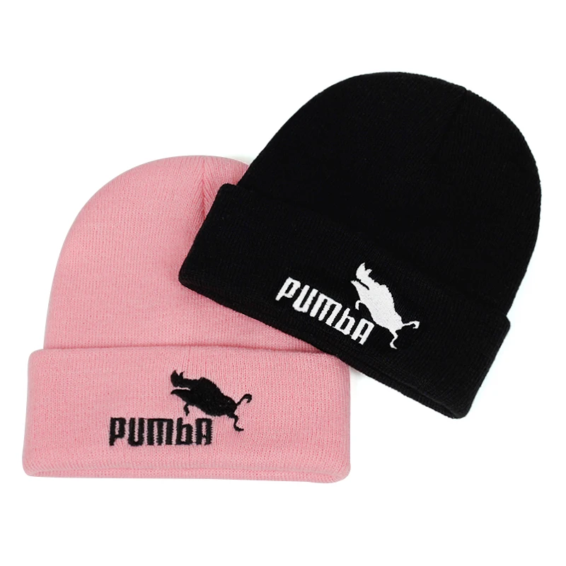 Забавная вязаная шапка Пемба с вышивкой модные шапочки теплые зимние шапки для