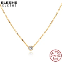 eleshe tiny cz small round necklace pendant for women 100 925 sterling silver simple necklace with 18k gold plated fine jewelry