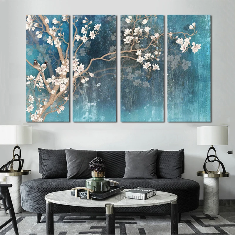 Самодельная живопись маслом на холсте с цветущим миндальным цветком постеры