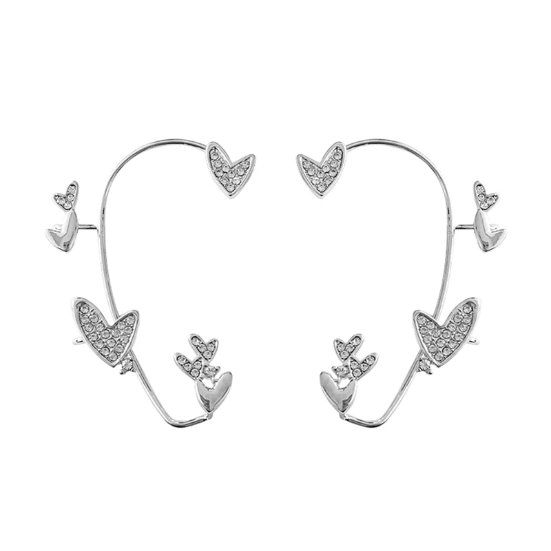 

Новые посеребренные металлические клипсы для ушей в виде бабочки любви без пирсинга для женщин, сверкающие циркониевые клипсы для ушей, сер...