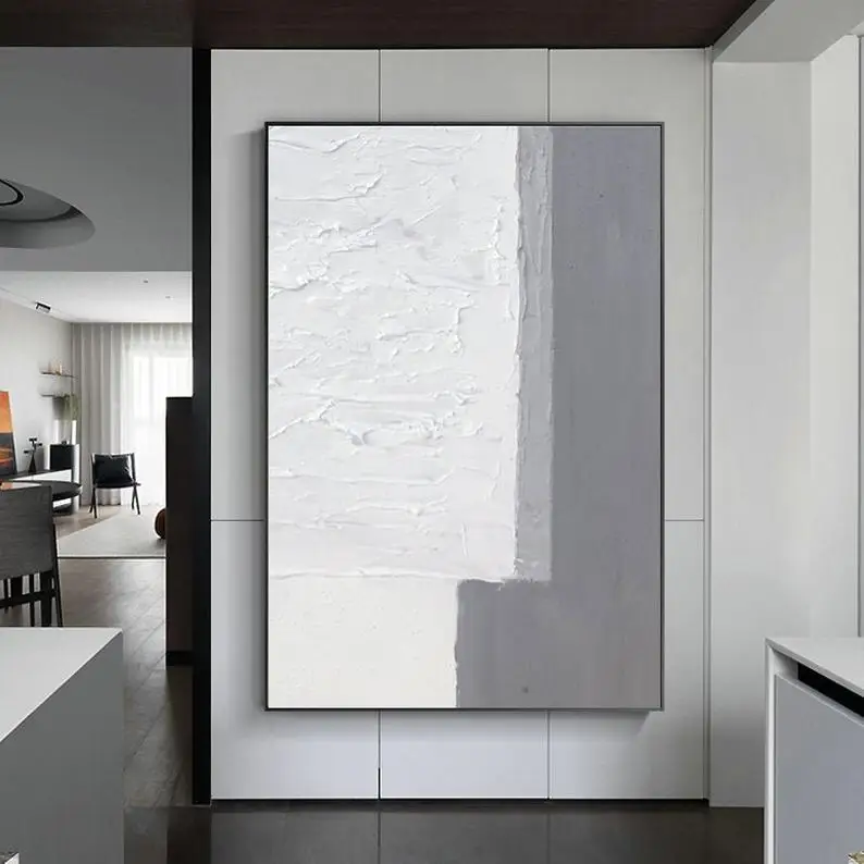 

Large Minimalist Wall Art, Gray White Abstract Painting, Gray Abstract Painting, White Canvas PaintingTexture Abstract,