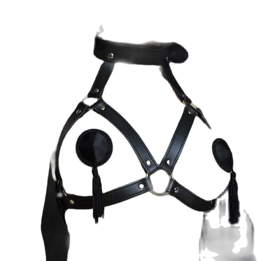 Бюстгальтер женский без чашечек с воротником стрингами и накладками на соски