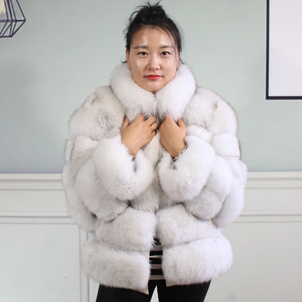 Пальто из натуральной кожи с лисьим мехом куртка большим меховым воротником