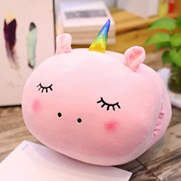 Pink Unicorn Мультяшные животные голова Подушка милый динозавр хомяк свинья Единорог Мягкая набивная рука-более теплая подушка эластичный плюш Рождественский подарок 35 см - Цвет: Pink Unicorn