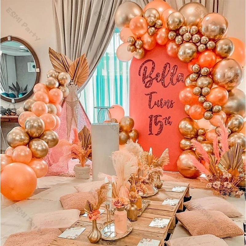 

108pcs Pearl Rose Gold Balloons Garland DIY Wedding Anniversary Decoration Chrome Gold Ballon Arch Kit Birthday Party Decor 2021