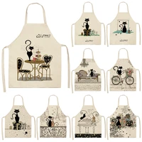 black white cat letter kitchen aprons for women cotton linen bibs household cleaning pinafore home cooking apron 5365cm wql0124