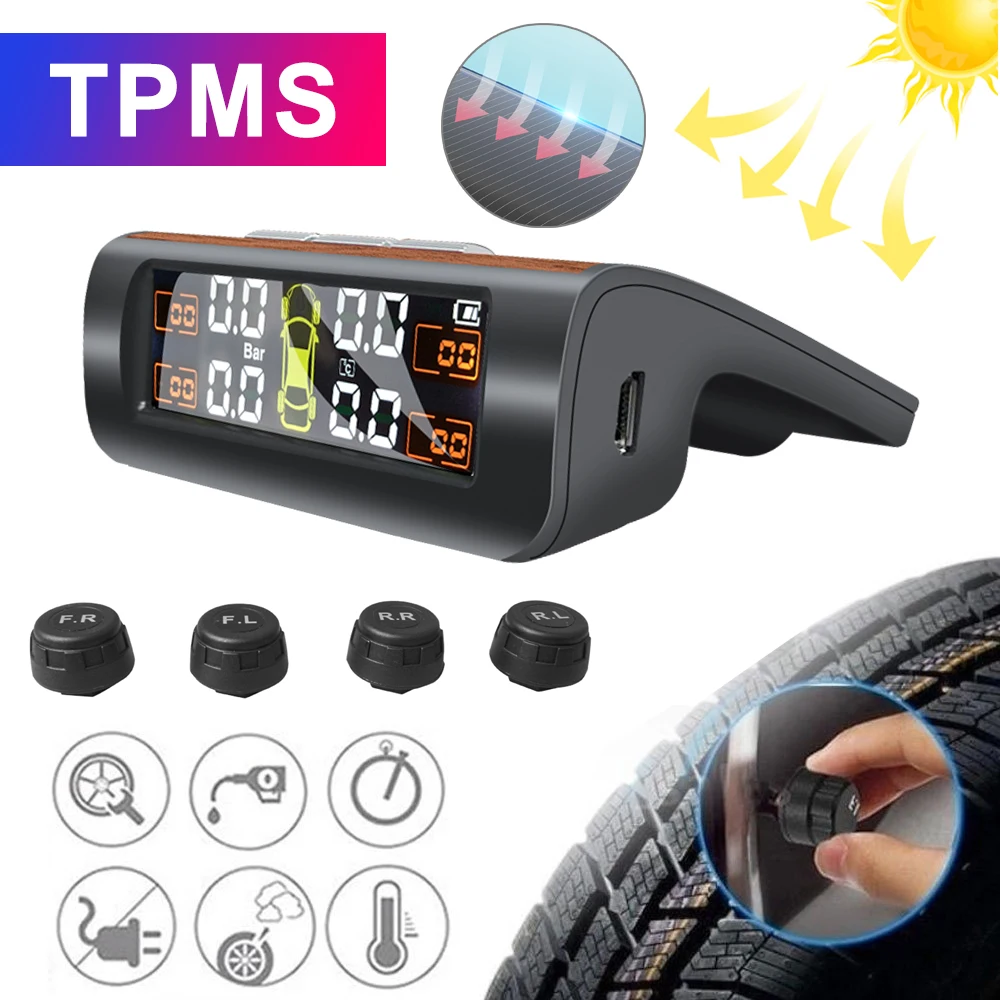 Купи TPMS Solar Power TPMS Car Tire Pressure Alarm Monitor Auto Security System Tyre Pressure Temperature Warning Wood за 1,227 рублей в магазине AliExpress