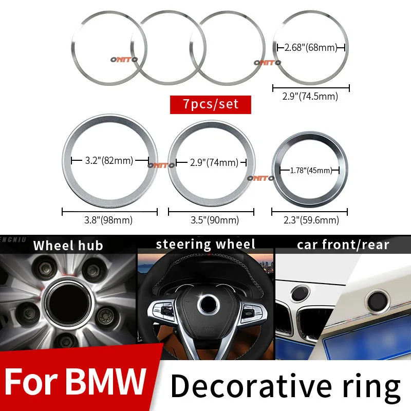 

7x Car Emblem Kit 82MM 74MM 68MM 45MM Decoration Rings Aluminum Alloy Rings Sticker For E60 E90 F10 F30 F15 E91 E92 E93 F02 E63