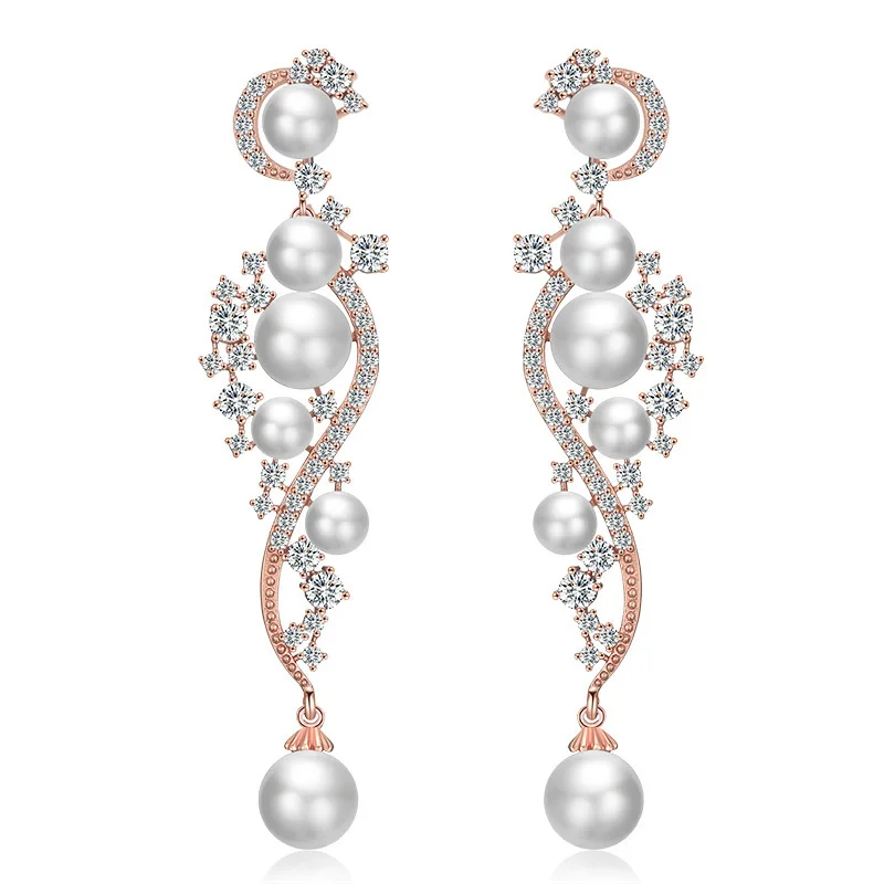 Женские серьги с жемчугом Bague Ringen длинные серебряные ювелирные изделия 925 пробы