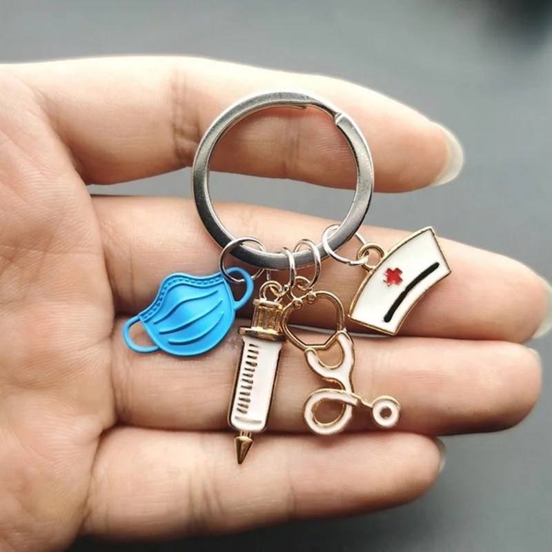 

Doctor Keychain Medical Tool Key Ring Injection Syringe Mask Stethoscope Nurse Cap Key Chain Medico Gift DIY Jewelry Handmade