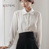 women shirts elegant suit blouses ol style office work wear tops blue white ladies clothing long sleeve professional shirts 2021