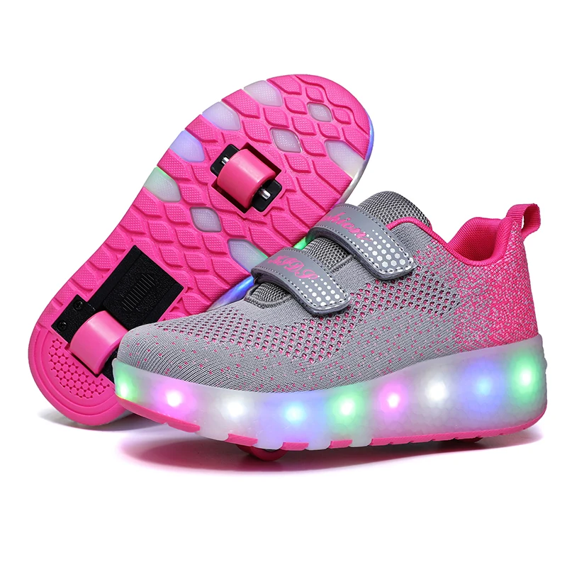 

Children Two Wheels Luminous Glowing Sneakers Black Red Pink Led Light Roller Skate Shoes Kids Led Shoes Boys Girls USB Charging