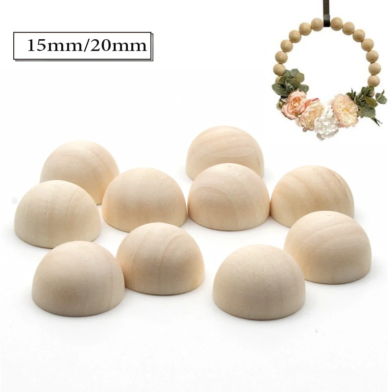 Cuentas de madera Natural de 15/20MM, accesorios redondos convexos de media espalda sin terminar, joyer&iacute;a de madera artesanal, proveedor hecho a mano-0
