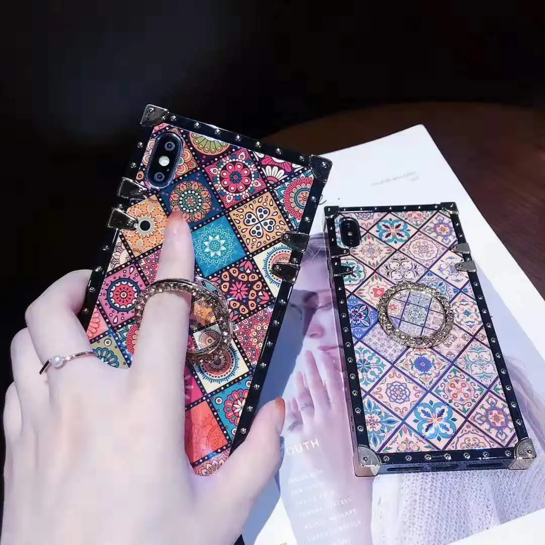 Square Right Angle Mobile Shell For XiaoMi 9 K20 Pro Gradient Rainbow Flash Powder Bee RedMi Note 7 Bohemian Style |