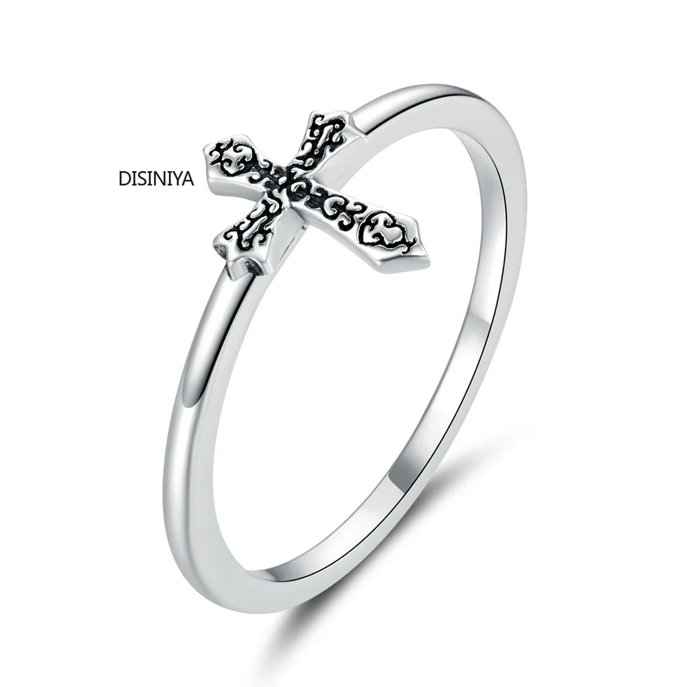

disiniya 925 Sterling Silver Vine Cross Finger Rings for Women Vintage Retro Stackable Rings Band Silver Fine Jewelry JSCR18674