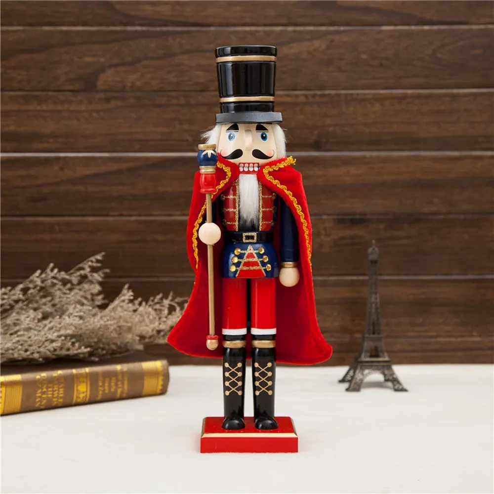 

38CM Wood Nutcracker Large Puppet Wooden Handmade Crafts Home Shop Christmas Desktop Ornament Decoration Birthday Gift King Doll