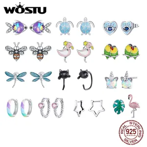 Женские серьги-гвоздики из серебра 100% пробы, в виде морской пчелы, фламинго, единорога, опала, ювелирные украшения для свадьбы, юбилея