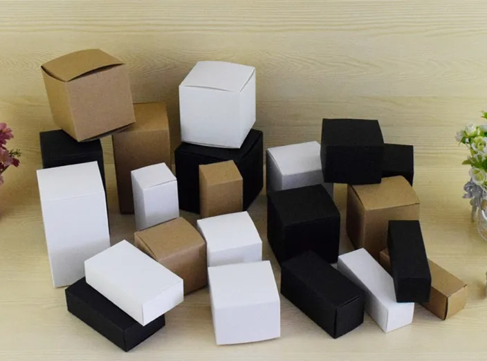 

50Pcs Brown/White/Black Blank Kraft Paper Box For Cosmetic Valves Tubes Craft Candle Gift Packing Boxes