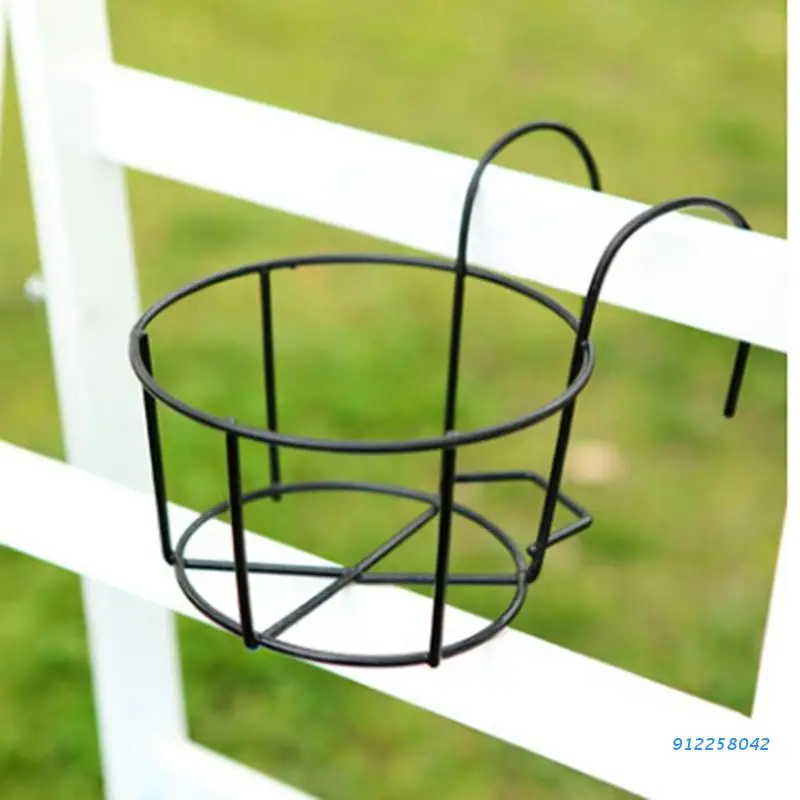 

Hanging Plant Iron Racks Balcony Round Flower Pot Rack Railing Fence Outdoor Window Planter Stand Holder Garden Decoration