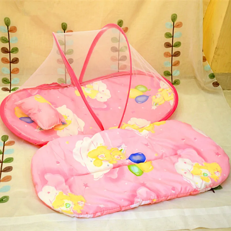 

Cute Bear Portable Baby Bed Canopy Baby Mosquito Net Tent Folding Baby Crib Netting Cushion 3Pcs/set Pillow Infant Mattress With