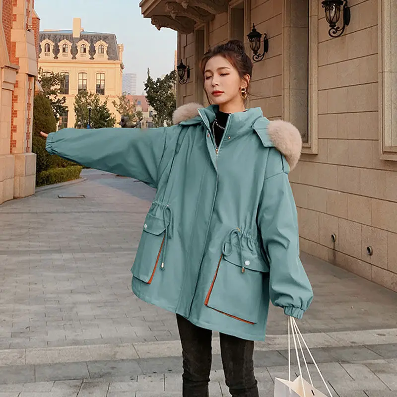 Fdfklak M-4XL Parkas Woman 2021 New Korean Loose Large Size Wild Coat Plus Velvet Oversized Fleece Hoodie Ladies Winter Jackets enlarge