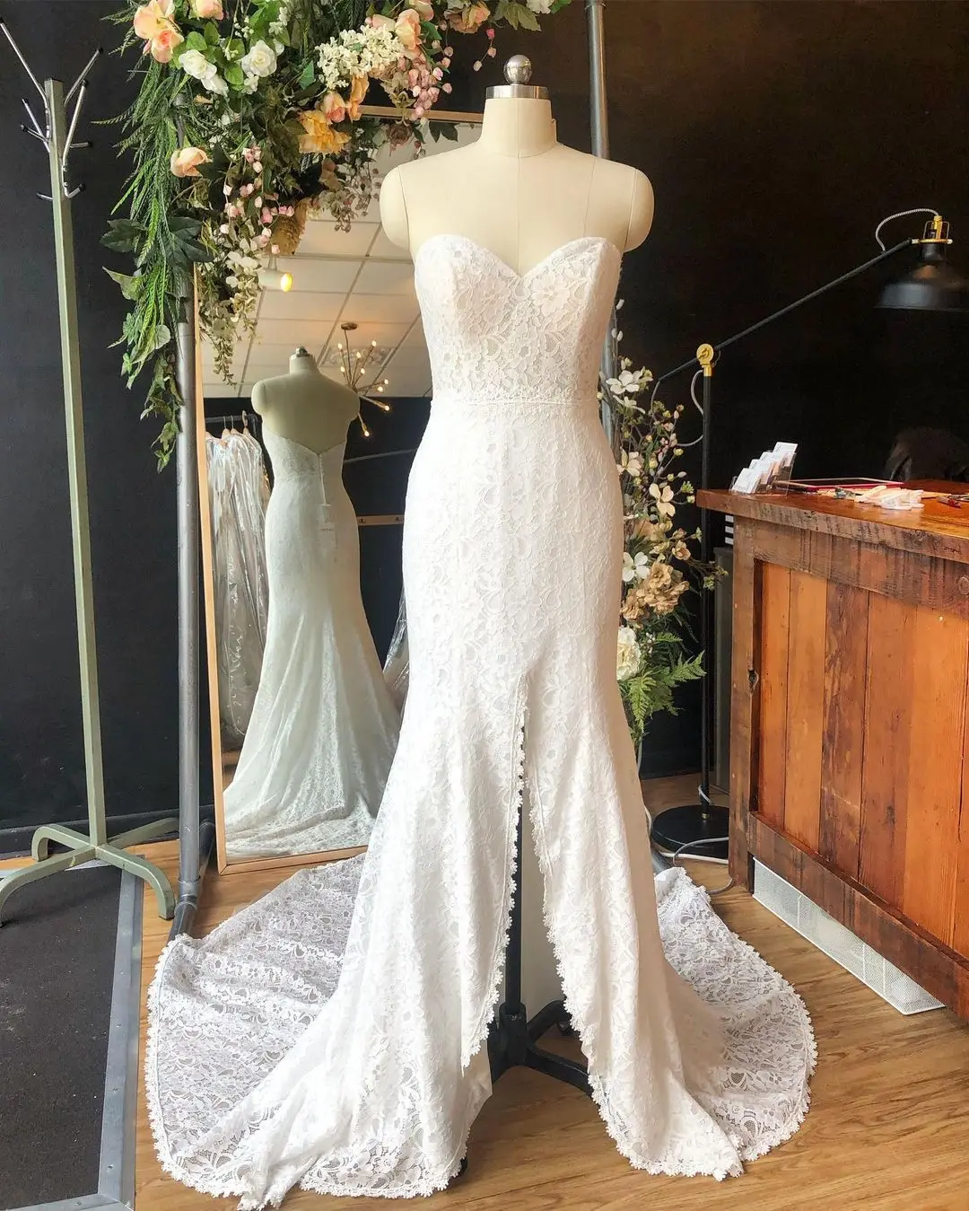 

Fully Lace Bidal Wedding Dress 2021 Mermaid vestidos de novia with Train High Slit Sweetheart Designer robe de soirée de mariage