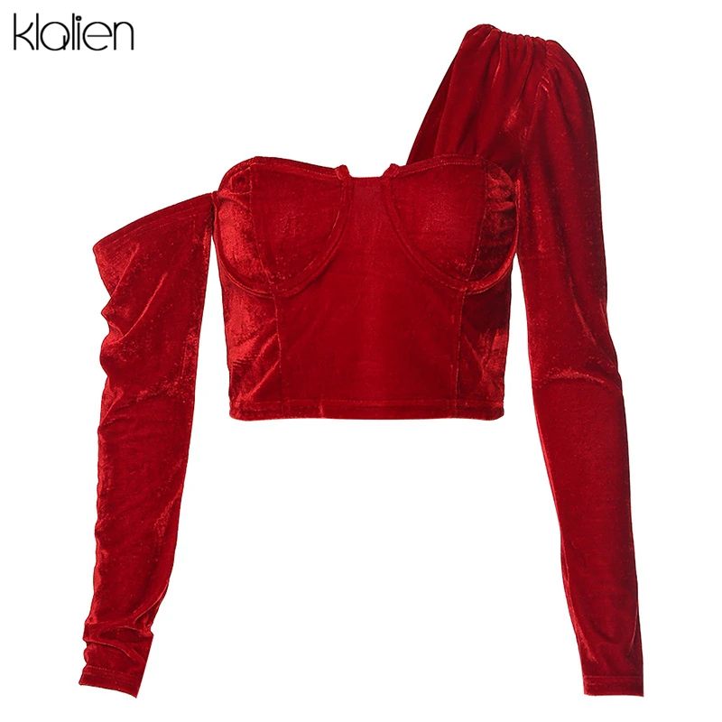 Женский бархатный укороченный топ kalien вечерние праздничные топы на одно плечо с