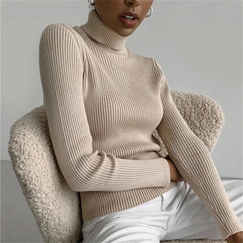 

2021 Basic Turtleneck Women Sweaters Autumn Winter Tops Slim Women Pullover Knitted Sweater Jumper Soft Warm Pull