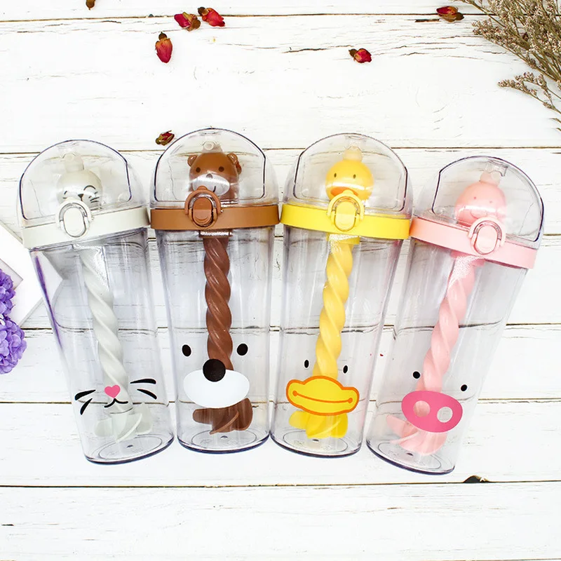 

Children's Water Cup Yellow Duck Mixing Cup Creative Animal Piggy Cup Cute Cute Pet Straw Plastic Cup Cup with Straw