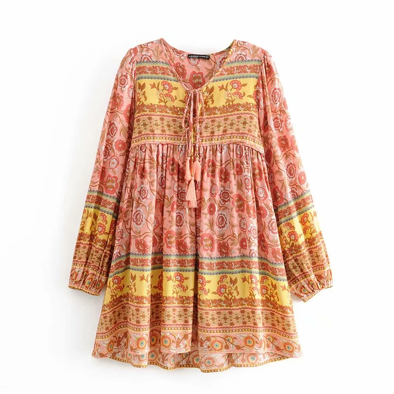 Винтажное шикарное женское платье в этническом стиле с цветочным принтом