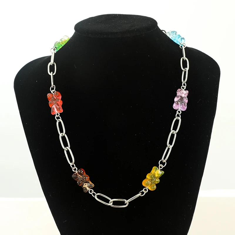 

Aprilwell Cute Bear Long Link Chain Necklace For Women Aesthetic Multi Color O Collar 2021 Fashion Body Jewelry Gift Girl Friend