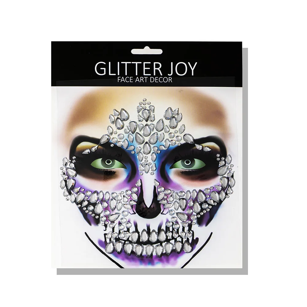 

Clear Festival Skull Bone Face Jewel Rhinestone Sticker for Carnival Night Clubbing Makeup Body Art Fake Tattoo