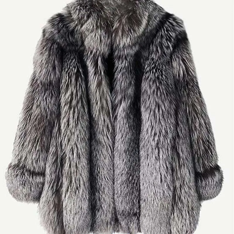 

Real Fur Coat Women Vogue Silver Fox Fur Stripe Cutting Full Pelt Long Slim Thicken Luxury 2020 Winter Wlegant Ladies Overcoat