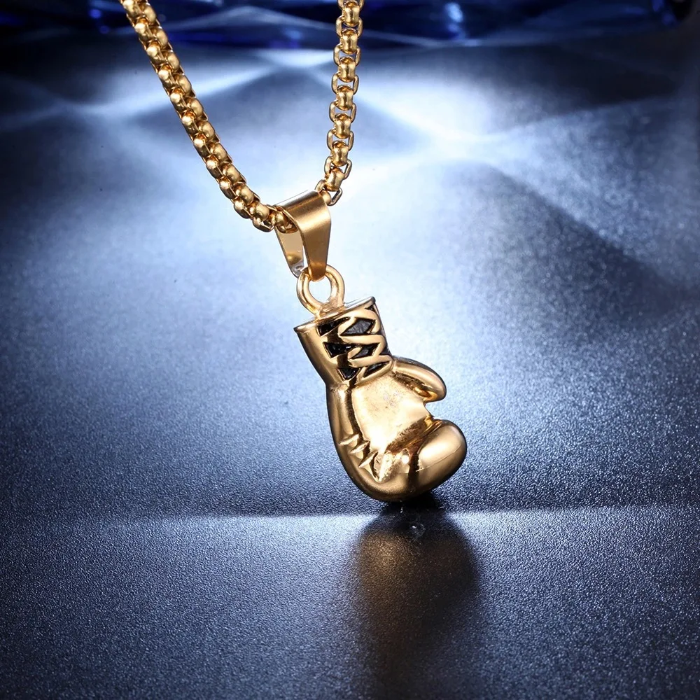 

HNSP Hip Hop Boxing Glove Pendant Chain Necklace For Men Male Street Rock Style Gift