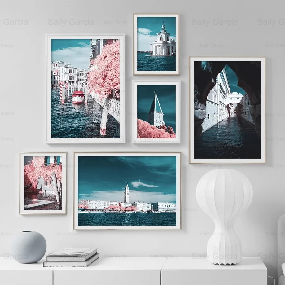 

Modern Landscape Wallpaper Poster Water City Canvas Painting Architectural Bridge Art Print Picture Decoration Craft for Home